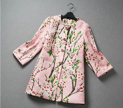 歐美秋季新款風(fēng)衣外套 時尚印花與中袖中長的完美融合